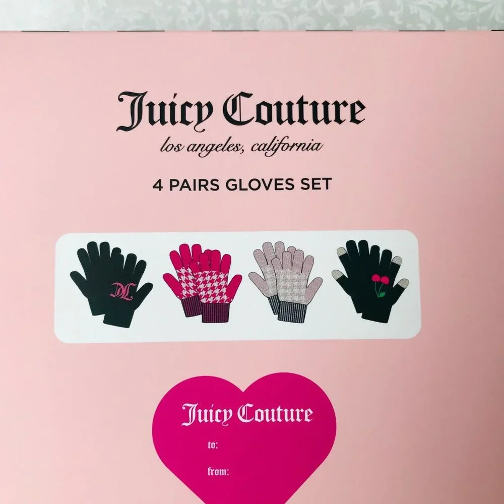 JUICY COUTURE Women’s Winter Gloves Pink and Black 4 Pairs Set
